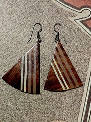 Vintage Handcrafted Geometric Wooden Earrings Made With Mahogany