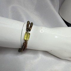 Handmade Seed Bead Bracelet Yellow Glass Accent Toggle Clasp Boho Artisa