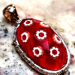 ALAN K MURANO FACETED PENDANT CLEAR CZ NEW RARE FLORAL DAISY NWT NEW RED OVAL