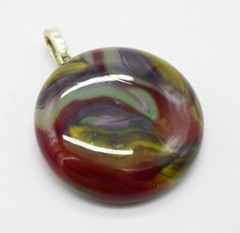 Red Blue Yellow White Swirl Flattened Glass Jabo Marble Necklace Pendant
