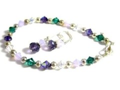 Pretty Purple, Lavender, Green, Clear & Silver Artisan Bracelet & Earring Set