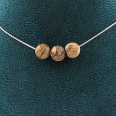 Stones And Minéraux. Necklace 3 Beads Jasper Landscape 0 5/16in Chain Steel
