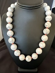USA Navajo Sterling Silver White Howlite Spiny Oyster Beads Necklace 21″ 16819