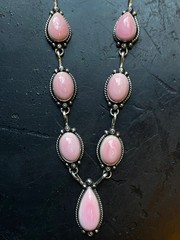 Pink Conch Lariat Necklace | Teardrop Station Drop | 925 Silver E586