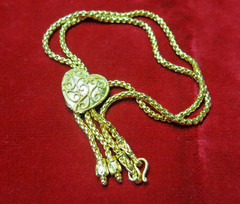 Vintage 24K Gold Plated Heart Charm Necklace 18″ Intricate Chain with Tassel End