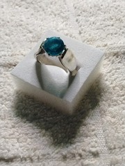 Swiss Blue Quartz Cocktail Ring. Set In Rhodium Plated Mount. Size 6.25