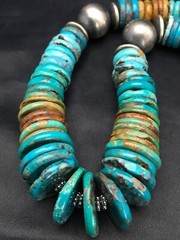 Blue Green Turquoise Southwestern Navajo Sterling Silver Necklace 02607