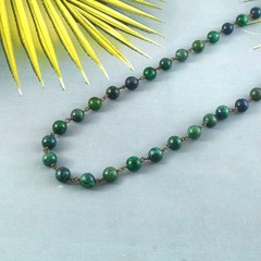 Natural blue and green azurite Necklace 30″ Gemstone 8mm in 925 Sterling Silver