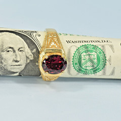 Natural Garnet 14k Solid Gold Oval Ring Engraved