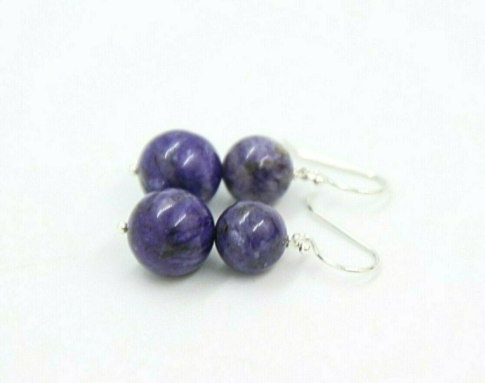 Sugilite Purple 8mm & 10mm Ball Gemstone 925 Sterling Silver Earrings 1 1/4″