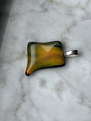 Artisan Fused Glass Pendant With Amber And Green Swirls Silver With Bail