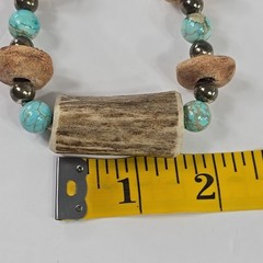 Handmade Tribal Boho Necklace Turquoise Beads Bone Horn Discs Rustic Natural….