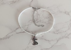 Silver Colored Mermaid With Pink Rhinestones On A White Choker Necklace