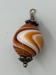 Swirl Glass Pendant Hand Blown Brown Orange Beige White Stripe Twist 1-3/4” OA