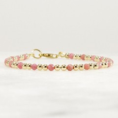 3.5mm Rhodochrosite Bracelet, Rose Gemstone, 14k Gold Filled