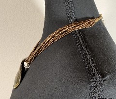 Art Glass Pendant Necklace. Teardroped Shaped Pendant. 9 Strands Of Bronze Beads