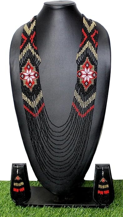 Handmade Necklace Seed Bead Boho American Style Nativ Beaded Multi Strand