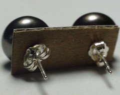 GENUINE TAHITIAN FRESHWATER BLACK PEACOK PEARL 925 S.SILVER EARRINGS 16.25 ct