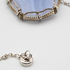 SS Blue Lace Agate Wire Wrapped Jewelry Necklace & Earrings Artisan Boho Silver