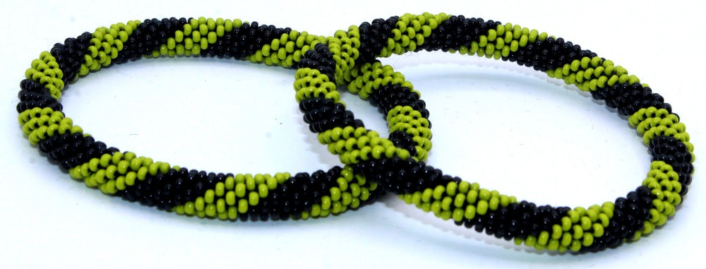 Set of 2 Handmade Beaded Bracelet Nepal Glass Bead Stackable Crochet Bracelets