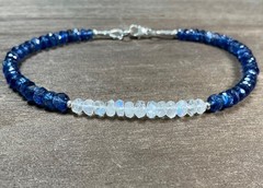 Moonstone Kyanite Gemstone Bracelet, Dark Blue, June Birthstone Birthday Gift