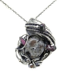 UV-Fluorescent, Yooperlite (Sodalite) Pendant, with Ruby Zoisite in Sterling Sil