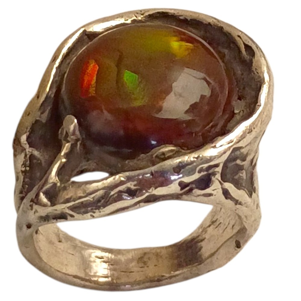 Abstract Fire Agate Sterling Silver Ring Size5.10