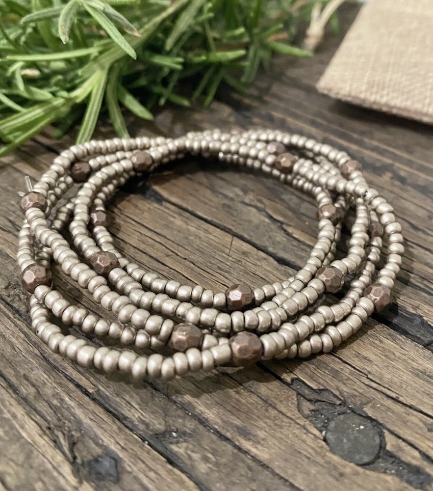 Chic Multi Layer Beaded Bracelet, or Long Necklace, In Antique Gold & Bronze