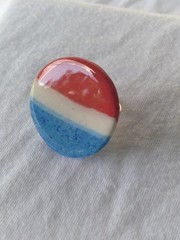 Handcrafted Gold Adjustable Polymer Clay Ring Round Red White Blue