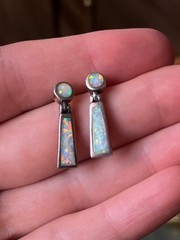 OPAL ‘exclamation point’ earrings ! sterling silver stamped 925 stud drop petite