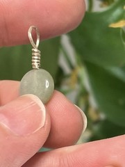 Handmade Wire Wrapped Pendant Green Stone Beads Silver Wire