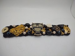 Vtg 00s Statements Handmade Festival Rave Braided Ooak Charm Bracelet Black Gold