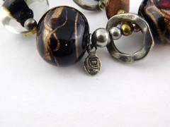 Artisan Branded Blown Glass Quartz Stretch Bracelet Double Strand Mixed Metals