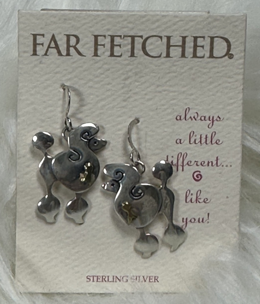 NEW Vintage FAR FETCHED Best In Show Poodle Earrings .925 Sterling Silver DOG
