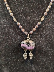Purple Sugilite & Black Pearl? Natural Gemstone, Handmade Necklace, 18″, BOHO