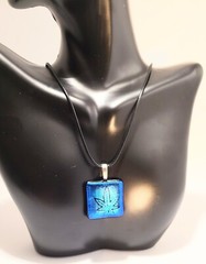 Pot Pendant Laser Engraved Blue Dichroic Glass