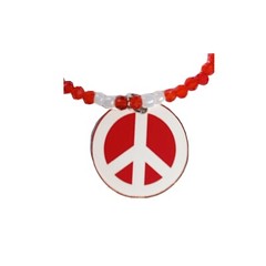 Red and White Beaded Bracelet with Peace Sign Charm