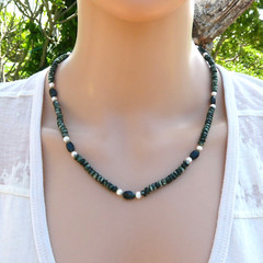 19 1/2″ Handmade Hand Knotted Multi Gemstone Seraphinite Necklace, Adjustable