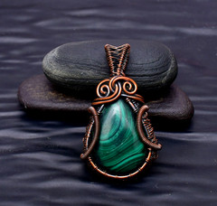 Malachite Gemstone copper wire wrapped Handmade pendant Jewelry 2.08″
