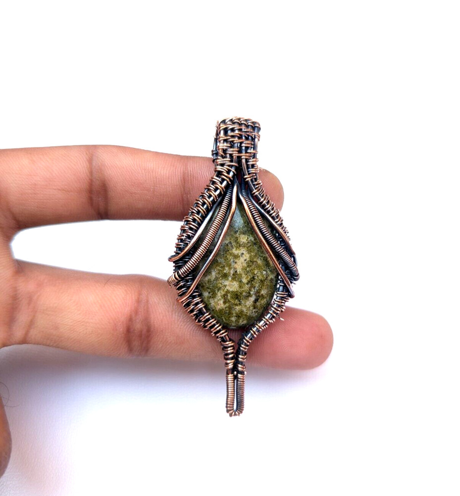 Henna Jasper Copper Wire Wrapped Pendant, Handmade Copper oxidized pendant, gift