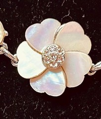 Mother of Pearl Flower, Rhinestone Choker Necklace, Silver-Tone Floral Statement
