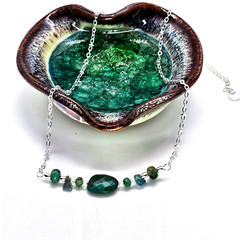Silver Green Gemstone Necklace Choker Layering Turquoise Tourmaline Chrysocolla