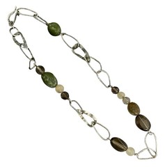 SILPADA Sterling Silver JADE-SMOKY QUARTZ-CITRINE Beaded Link Necklace~#N1218