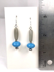 Handmade w/ Vintage Glass Grey & Blue Beads, Silver Plated Hooks