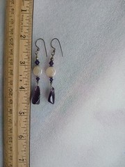Vintage artisan coin pearl amethyst crystal sterling silver 2.5 inch earrings