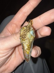 Handcrafted Artisan Agate Metal Pendant Charm Brown Gold Natural Asymmetrical