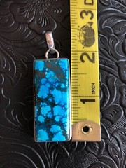 Blue Turquoise Large Rectangular Tab Tag Pendant Shadow Bezel 2.25″ Artisan Made