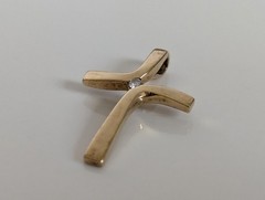9ct Yellow Gold Cross Pendant Charm Diamond Stone 9k DIA Stamped Size 22 x 15mm