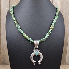 McCarthy Navajo Native Sonoran Gold Turquoise Necklace Naja 17″ Sterling Silver