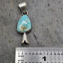 White Water Turquoise Squash Blossom Pendant Sterling Silver SW Native Style